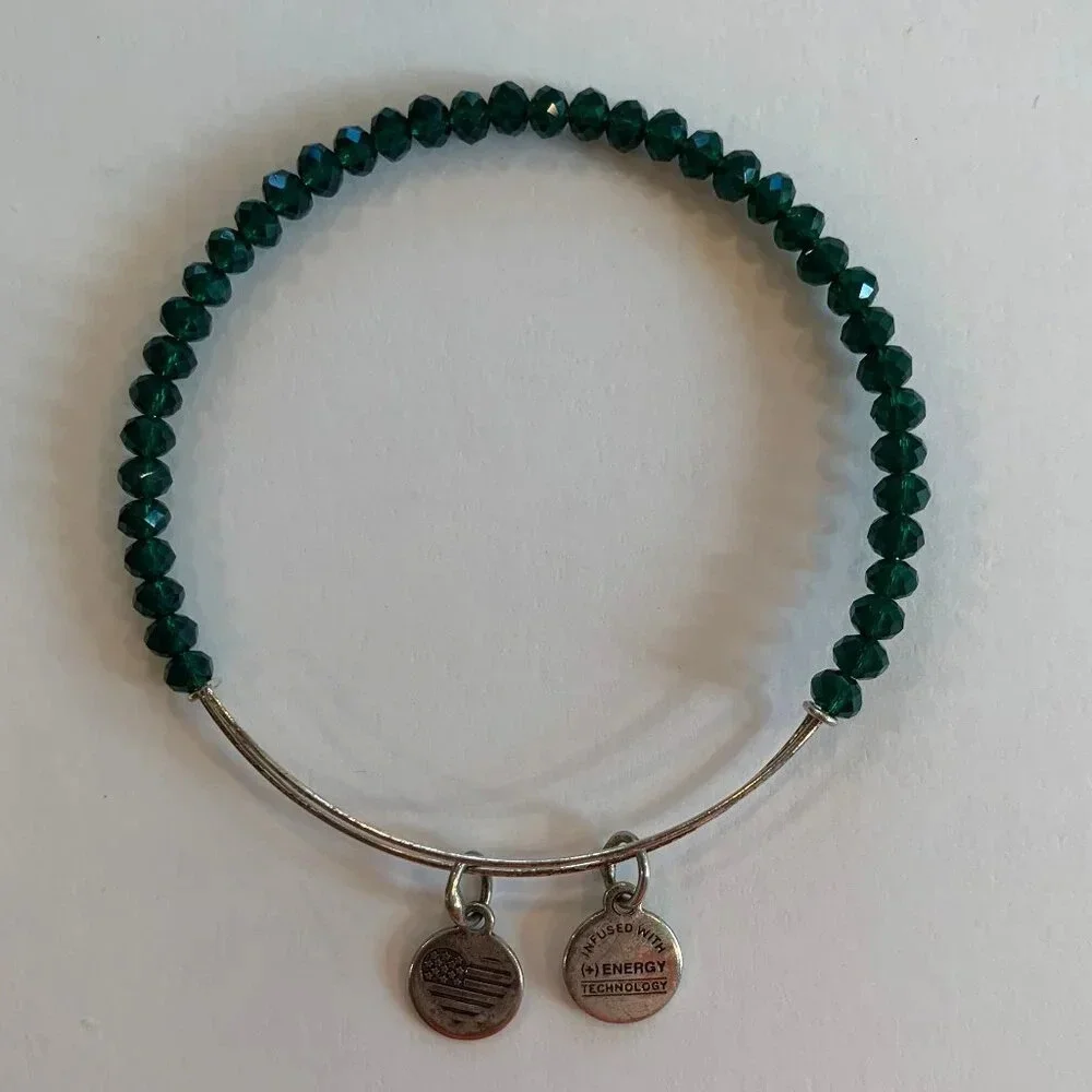 Alex and Ani Positive Energy Adjustable Faceted Bead Bangle Bracelet Emerald